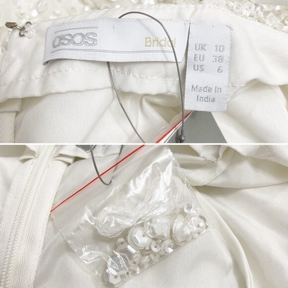 NWT ASOS Ivory Sequined Beaded Josie Backless Cami Maxi Wedding Dress Size 6 NEW - Picture 13 of 16